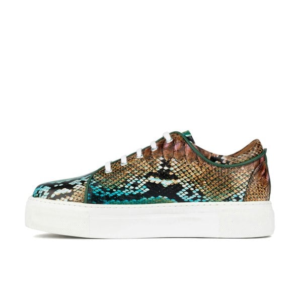 Embassy London Camila - Green & Brown Snake - Women’s Chunky Leather Platform Trainer