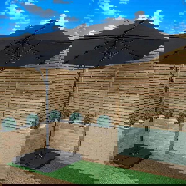 Samuel Alexander 3m Cantilever Banana Garden Parasol in Blue with Crank Handle and Parasol Base Weights Included