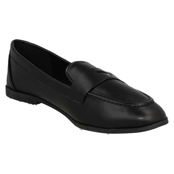Spot On Ladies Spot On Flat Loafer Saddle Trim Wide Fit Shoes F80561