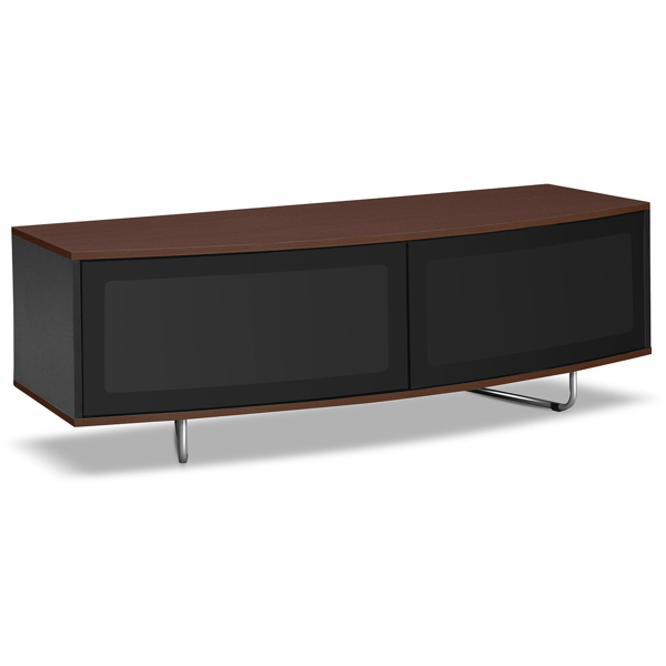Homeology Caru Black and Walnut Beam-Thru Remote Friendly Super-Contemporary"D" Shape Design 32"-65" LED/OLED/LCD TV Cabinet