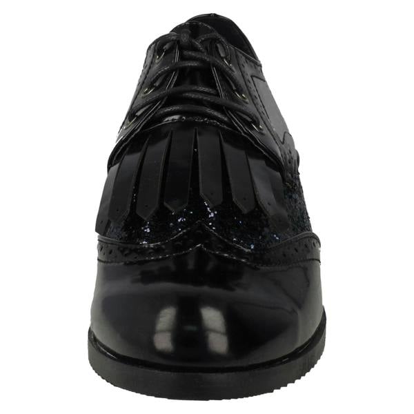 Spot On Ladies Spot On Glitter Shoes With Fringe Detail