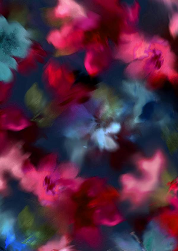 Alie Street London Leoni Silk Wool Scarf (Moonlit Florals)