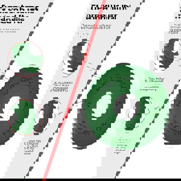Green 1kg fractional bumper plate with a textured surface, designed for 2-inch barbells, showcasing durability and weight options