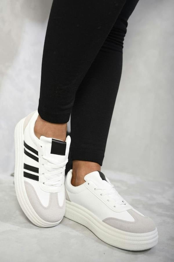 Annie Striped Lace Up Trainers - Black