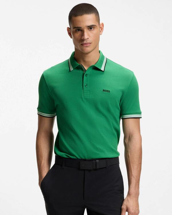 BOSS Green Paddy Mens Cotton-Piqué Polo Shirt with Contrast Logo - Bright Green 320