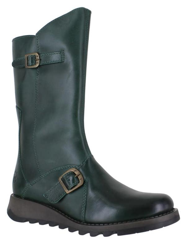 Fly London Mes 2 Womens Wedge Heel Leather Buckle Mid-Calf Boots
