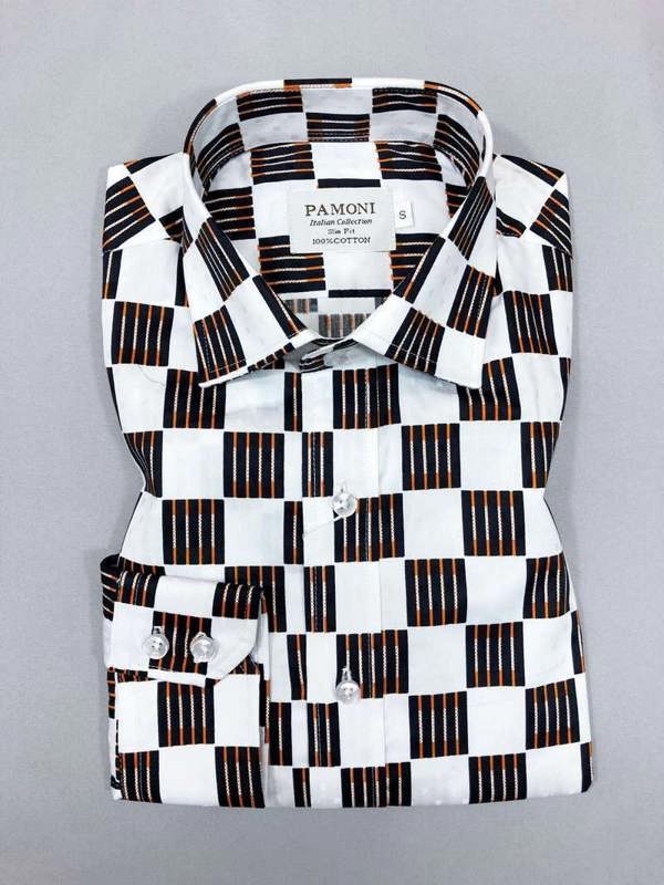White Black/orange Square Slim Fit Shirt Men's Shirt
