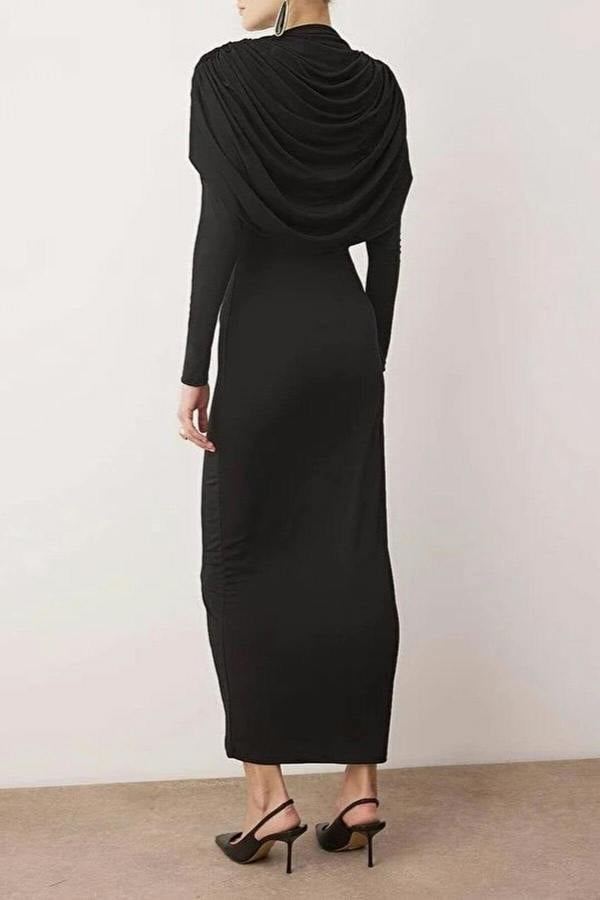 WOVCOR Elegant Knitted Evening Dress with Collar Detail
