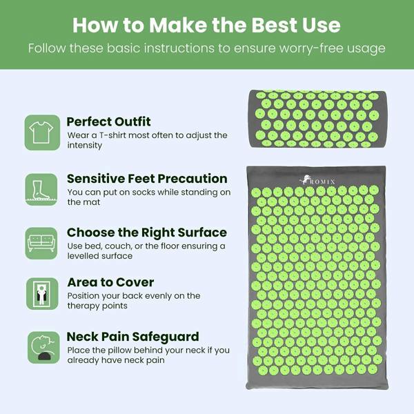 ROMIX Acupressure Mat and Pillow Set with Carry Bag, Spike Massage Mat for Back, Neck and Feet Relaxation