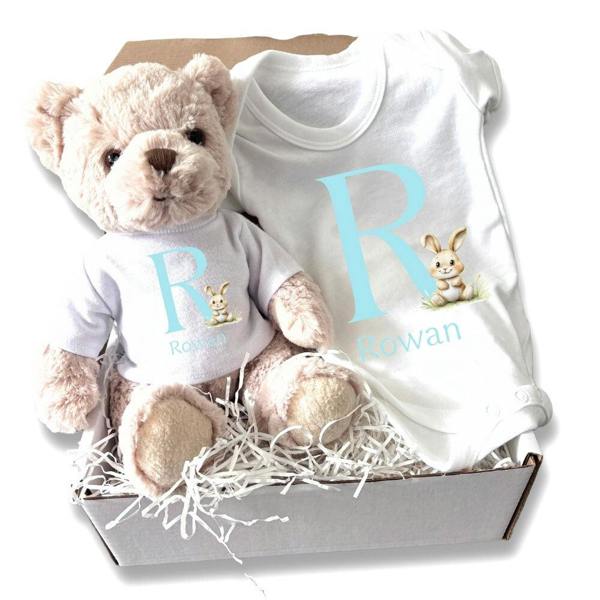 Personalised 1st Birthday Gold Balloon Gift Hamper Baby Gift Box - Teddy & Vest
