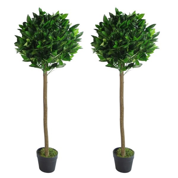 Leaf Pair of 120cm (4ft) Plain Stem Artificial Topiary Bay Laurel Ball Trees