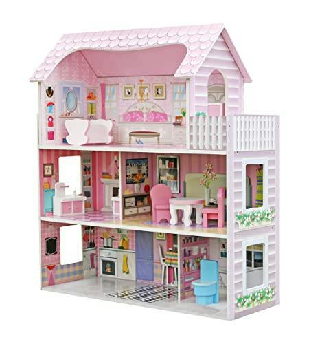 HYGRAD BUILT TO SURVIVE HYGRAD® Kids Wooden Three Levels Victorian Wooden Doll House with Furniture Set For Role Play (Design 2)
