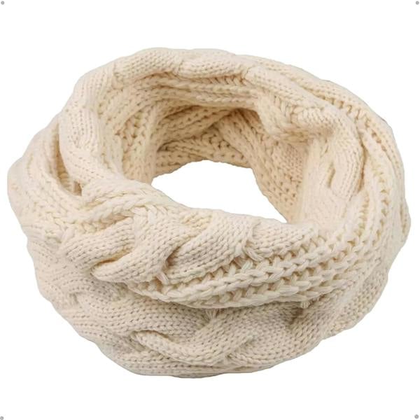 VIA MONTEN Women’s Winter Scarf, Beige Cable Knit Infinity Neck Warmer Loop Scarf for Cold Weather