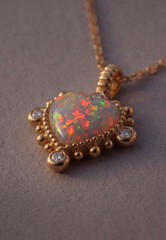 Latelita Angelique White Opal Heart Pendant Necklace Gold