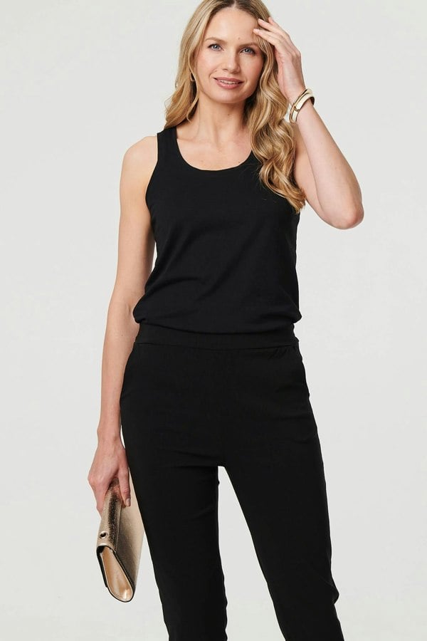 Black | High Waist Slim Ankle Length Trousers
