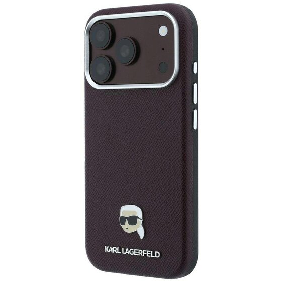 Karl Lagerfeld Grained Karl Head Metal Logo Case with MagSafe for iPhone 17/18 Pro 6.3" Burgundy - KLHMP18L6PSKHLR