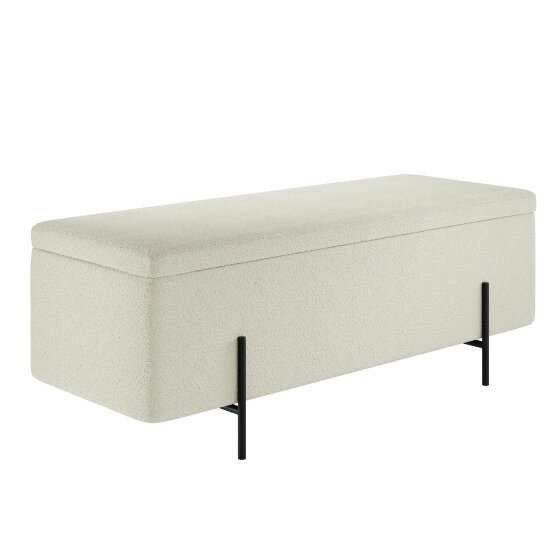 Wyld Haus Elowen Rectangle Storage Ottoman Bench Ivory Boucle Black Metal Legs