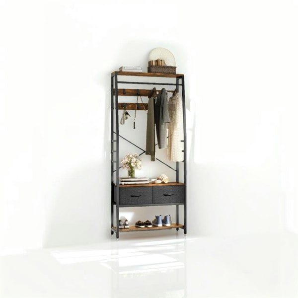 Modcraft Industrial Coat Rack Stand with Shoe Storage and Bench