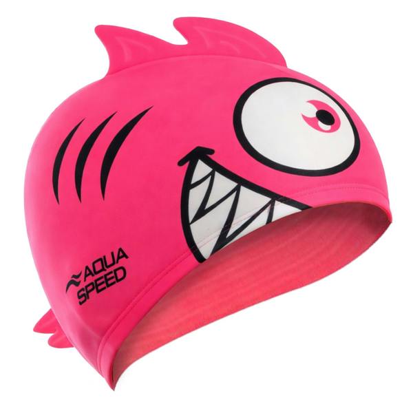 Aqua Speed Boys Girls Piranha Patterned Swimming Cap | Silicone 3D Print Easy Fit Swim Cap