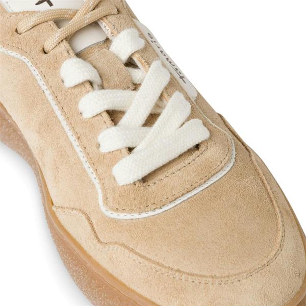 Tamaris Womens Beige White Leather Fashion Stripe Lace Up Sneakers