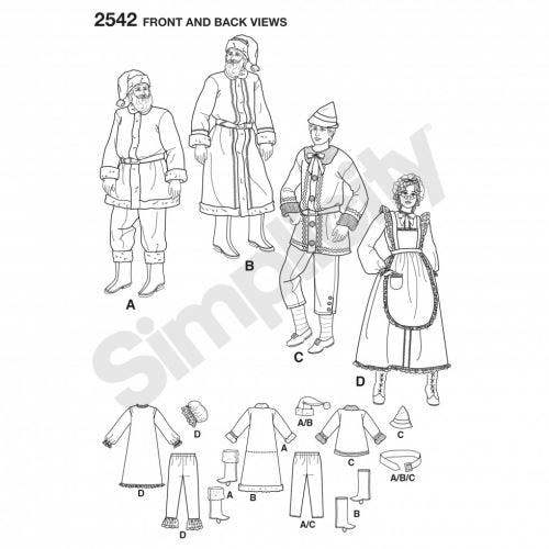 Simplicity Sewing Pattern 2542, Costumes for Men, Women, XS-S-M - Intermediate