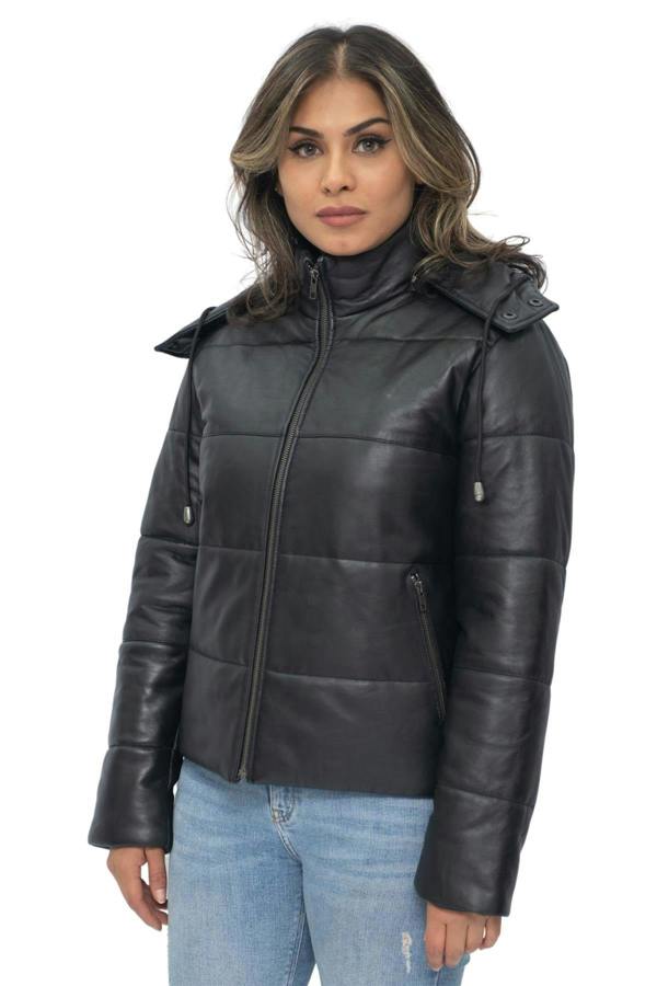 Infinity Leather Womens Puffer Leather Bomber Jacket-Ajax