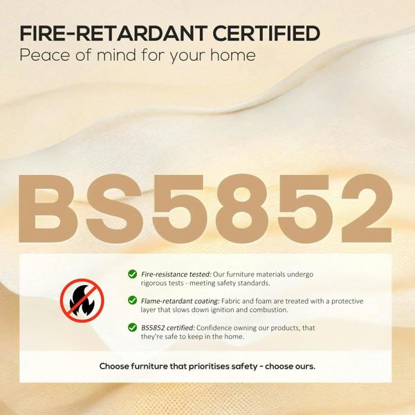 Safety certification graphic for fire-retardant dining table set materials