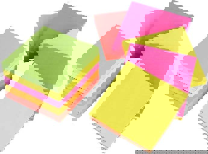 KAV Sticky Memo Notes Neon Block Cube Pad 3x3 inch 450 Sheets - Assorted Pink, Yellow, Orange and Green Self Adhesive Sticky Notes for Organization