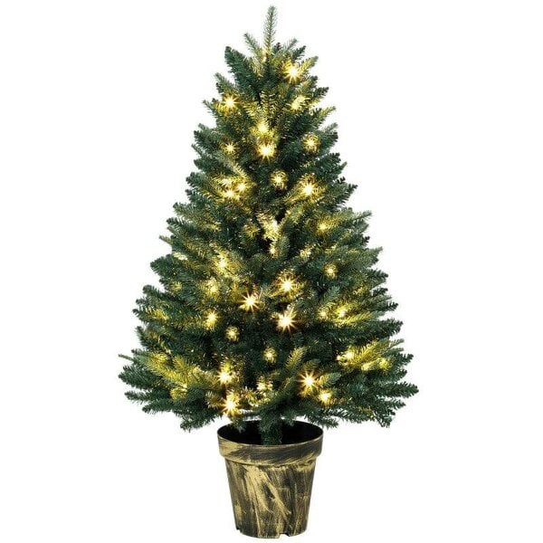 Bobobiy Realistic Xmas Tree, 4ft Prelit Artificial Christmas Tree with 80 Lights, Green
