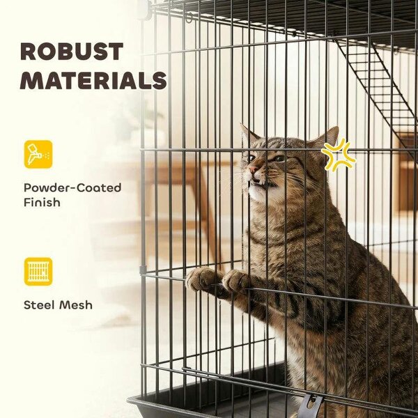 3-Tier Large Cat Cage Indoor, Detachable Metal Wire Kennel with Hammock, Platforms, Tray and Cushions for 1-2 Kittens