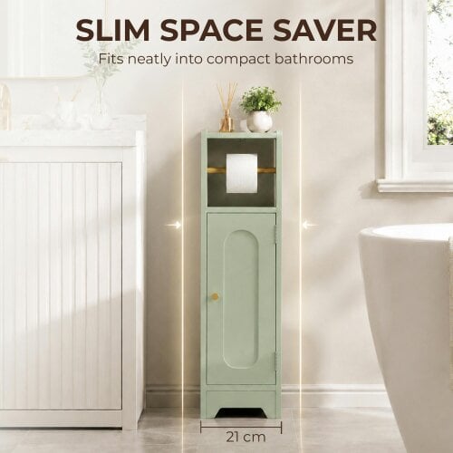 HOMCOM Toilet Roll Holder Bathroom Cabinet with Adjustable Shelf Light Green