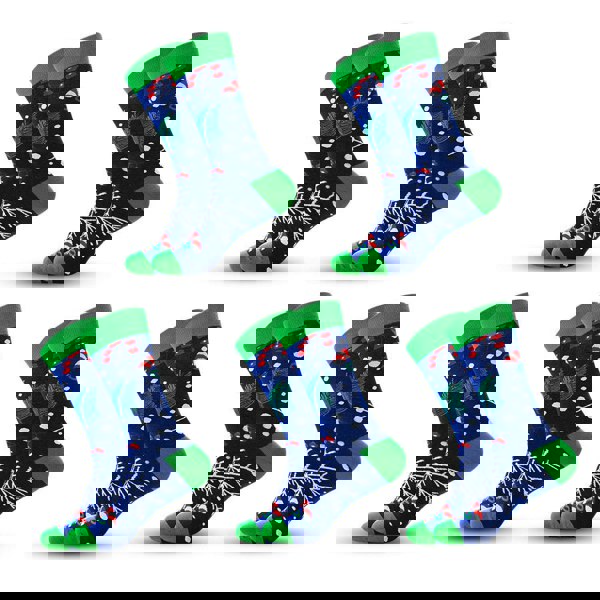 Anyfootwear 5 Pairs Blue Green Size 5-13 Socks Crystal Silk Tide Winter Holiday Design With Snowflake