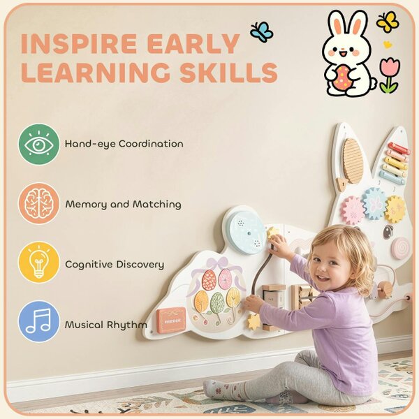 AIYAPLAY Busy Board Panels, Wall Mounted, Easter Bunny, White