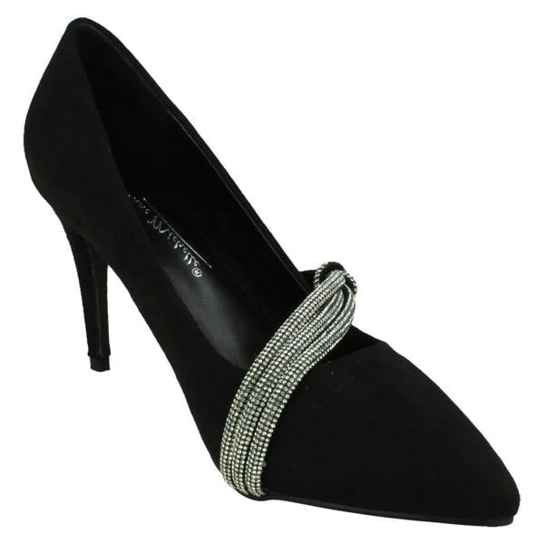 Anne Michelle Ladies Anne Michelle High Heel Pointed Toe Court Shoe with Diamante Twist Knot F90118