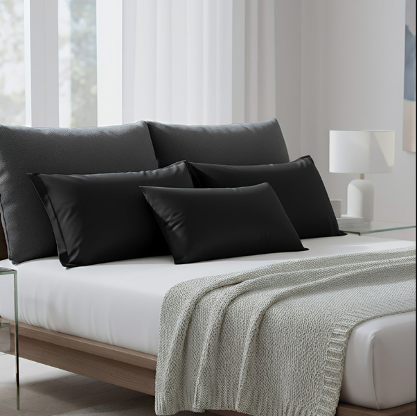 Anyhouz Pillowcase Black Luxury Soft Natural Mulberry Silky Two Sided Satin Cover