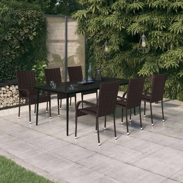 Berkfield 7 Piece Garden Dining Set Brown and Black