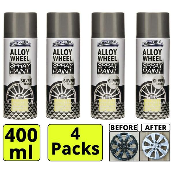 Carpride 4X Alloy Wheel Silver Gloss Spray Paint 400ml