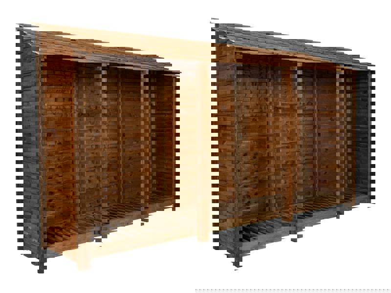 Arbor Garden Solutions Wooden Log Store W-335cm, H-126cm or 180cm, D-88cm - Brown Finish