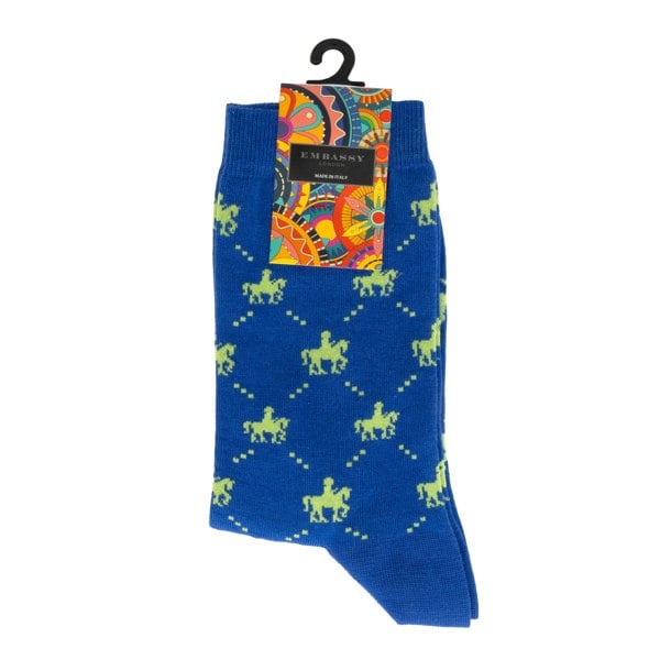 Embassy London Footsie - Blue - Men's cotton crew socks size UK 6 to 12 in blue