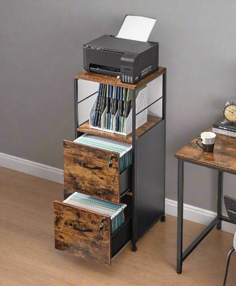Modcraft Industrial Filing Cabinet with 2 Drawers and Open Shelf | Home Office File Storage for A4