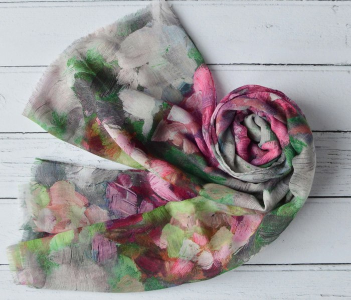 Antonia York Abstract Floral Scarf | Clara Brush Stroke Watercolour Pink Green Grey Wrap