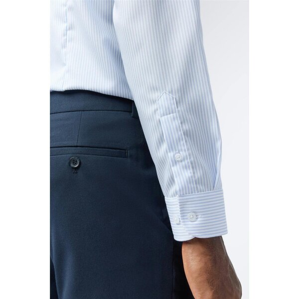 Alexandre Silver Alexandre Tailored Fit White & Blue Non-Iron Stripe Single Cuff Shirt