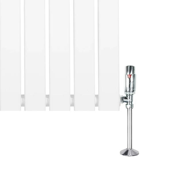 Flat single column radiator in white, 1800mm x 420mm, featuring sleek vertical panels and a chrome valve for modern heating solutions