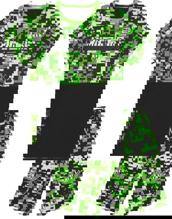 Minecraft Boys Green Creeper All-Over Print & Logo Short Sleeve Short Leg Pyjama Set