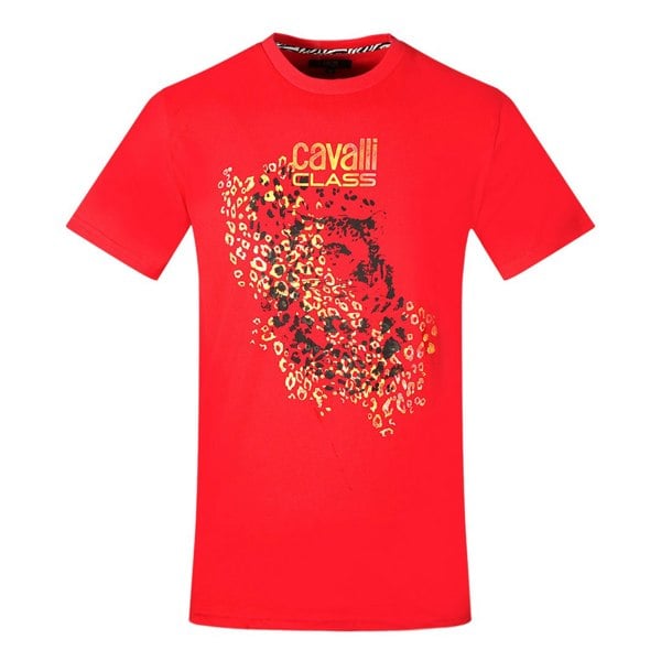 Cavalli Class Leopard Print Silhouette T-Shirt - Red