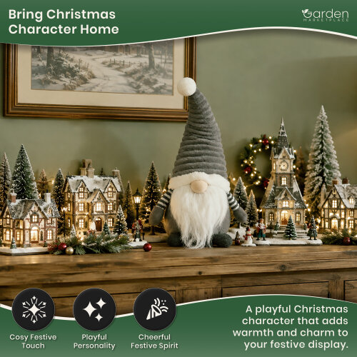 Large Christmas Cute Groovikert Gonk Figure in Grey, Free-Standing Polyester Festive Decoration, Soft Indoor Ornament, 51cm Tall x 23cm Wide