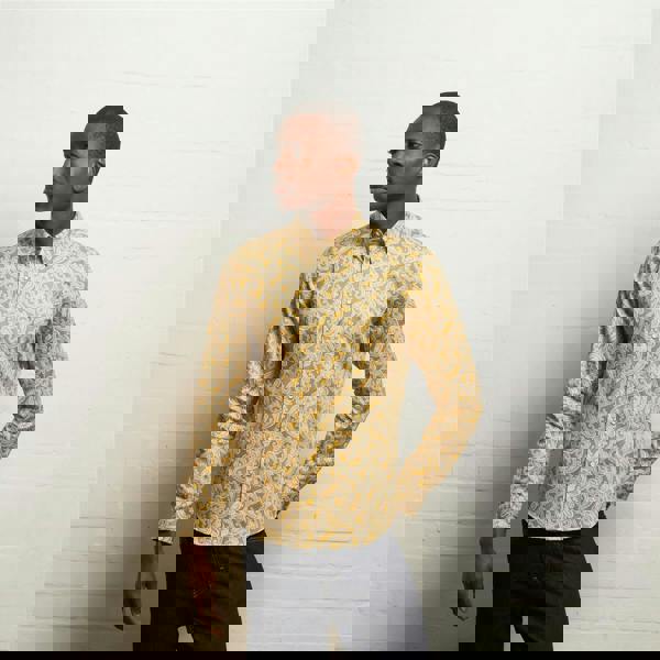 Gabicci V55GW06 Mens Brodie Long Sleeve Printed Woven Shirt Gabicci Vintage - GOLD