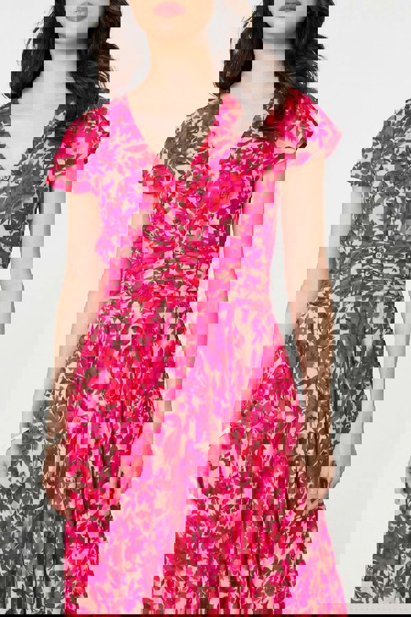 Pink | Floral Cap Sleeve Ruched Maxi Dress
