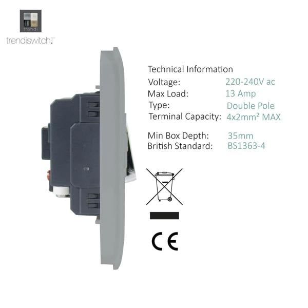 Trendi Switch 13 Amp Fused Spur with Flex Outlet in Brushed Steel