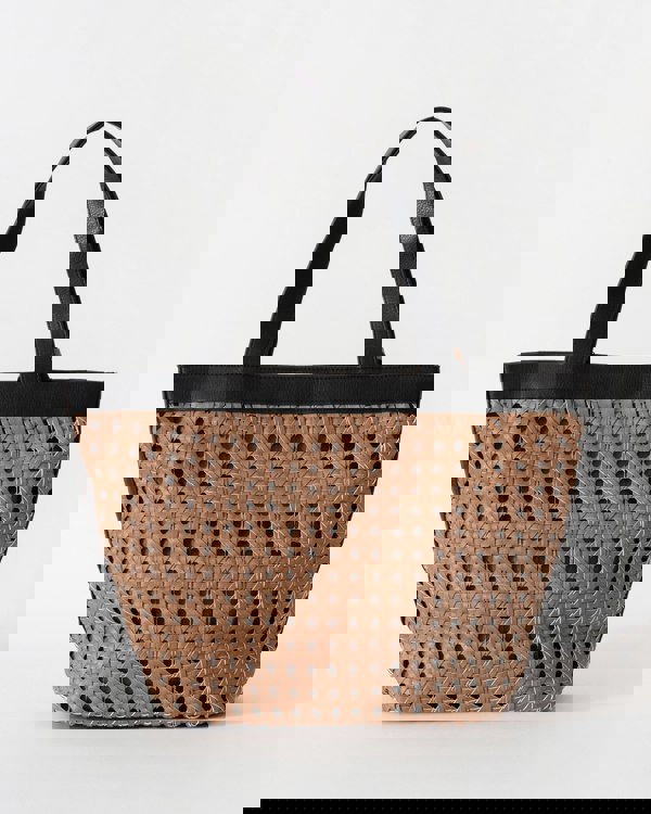 Ilse Jacobsen Braided Shopper With Black Detailing - Mocca Black 248001 - CHO - Designer Womens Tote Bags